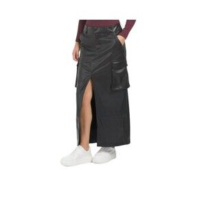 NWT 7 For All Mankind Faux Leather Black Midi Skirt Large Vamp Moto Cargo Rocker